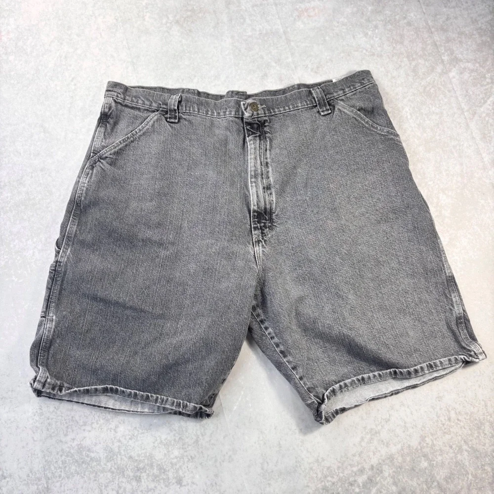 Vintage Y2K Wrangler Carpenter Denim Shorts 42 Black Gray Baggy Jorts Skater